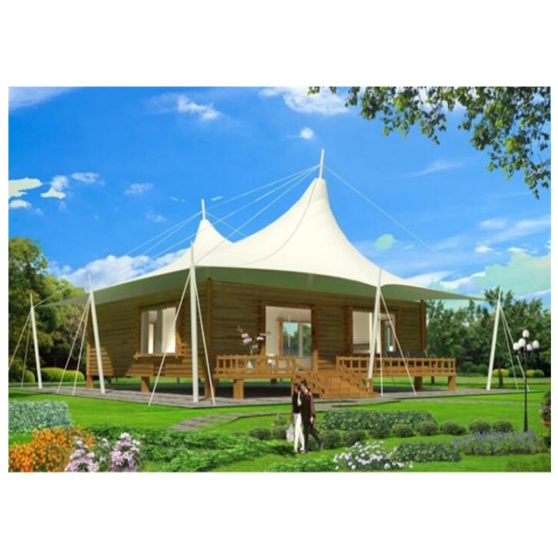 Varmt salg præfabrikshuse PVDF \/ PTFE stofmateriale Lejr Telt Glasvæg hotel Glamrende telte til Jungle Resort